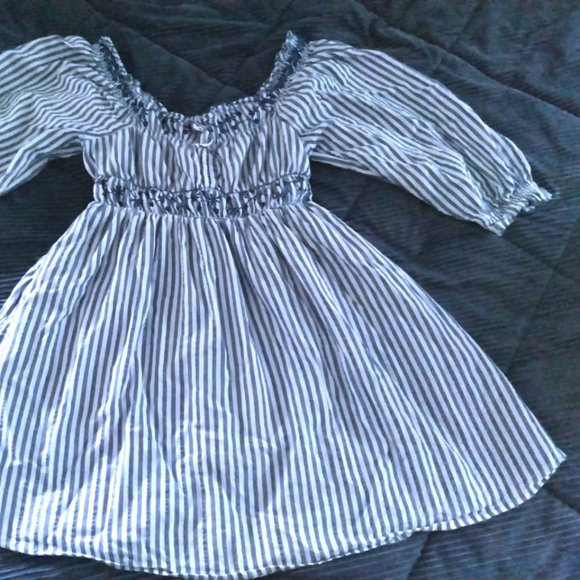 American Eagle Striped Puff Sleeve Embroidered Mini Dress - Picture 4 of 8